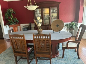 Wood Dining Table Set: Table/Chairs/Hutch