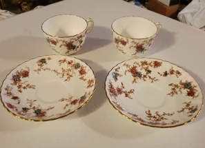 MINTON CHINA Ancestral  Set of 2 tea/coffee cups and saucers (4 pieces) Rare Find England