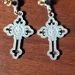 Teal enamel Cross Medal dangle Earrings with bling stone stud top