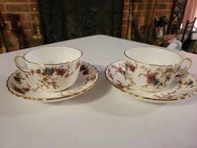 MINTON CHINA Ancestral  Set of 2 tea/coffee cups and saucers (4 pieces) Rare Find England