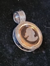 Sterling Silver 14kt gold vintage Roman carved crystal intaglio pendant