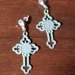 Teal enamel Cross Medal dangle Earrings with bling stone stud top