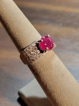 Sterling Silver Ruby Diamond Cut Crystals Engagement Style Band Ring
