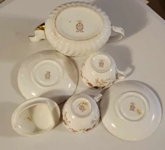 MINTON CHINA Ancestral Tea pot Set 2 cups saucers Rare Find England