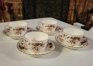 MINTON CHINA Ancestral  Set of 4 tea/coffee cups and saucers 